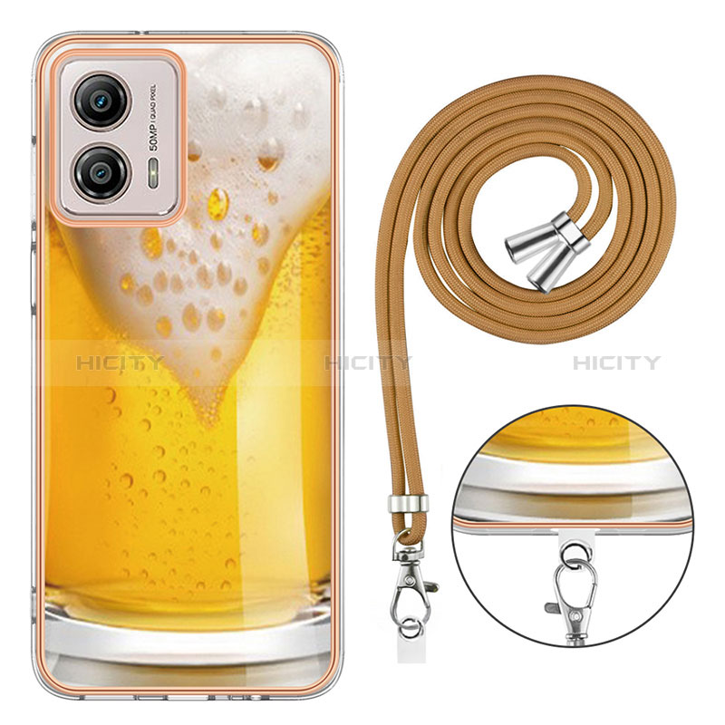 Funda Silicona Gel Goma Patron de Moda Carcasa con Acollador Cordon Lanyard YB8 para Motorola Moto G53 5G