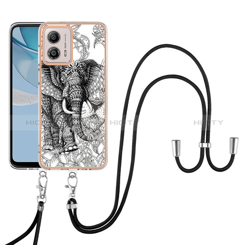 Funda Silicona Gel Goma Patron de Moda Carcasa con Acollador Cordon Lanyard YB8 para Motorola Moto G53y 5G