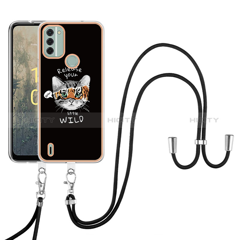 Funda Silicona Gel Goma Patron de Moda Carcasa con Acollador Cordon Lanyard YB8 para Nokia C31