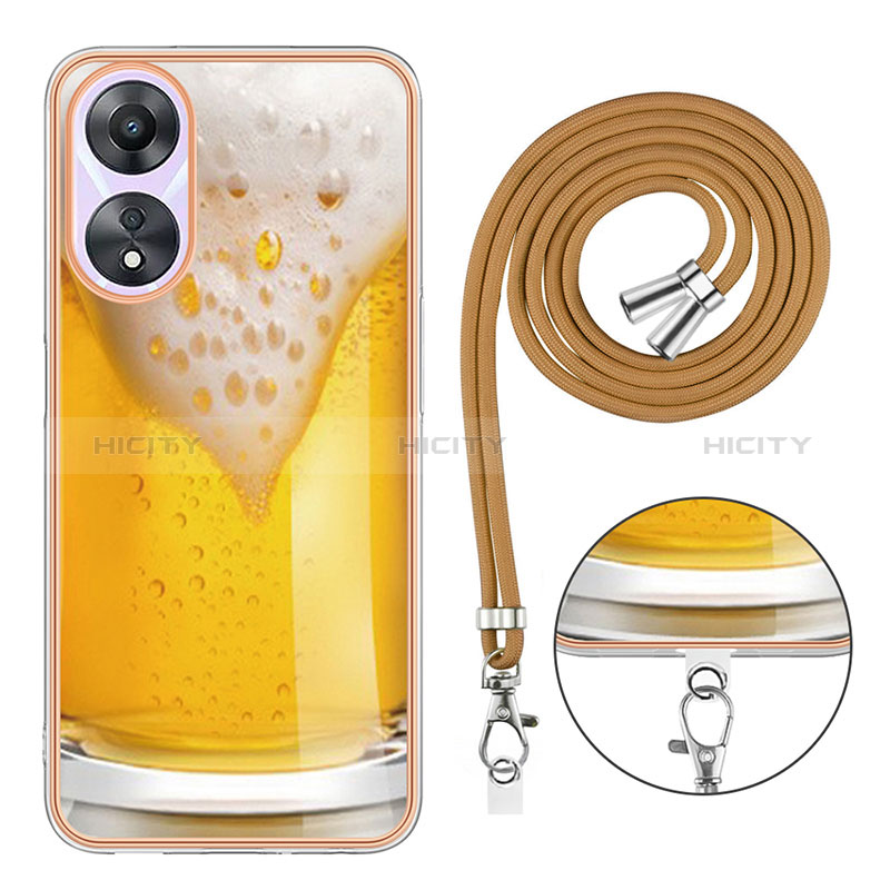 Funda Silicona Gel Goma Patron de Moda Carcasa con Acollador Cordon Lanyard YB8 para Oppo A78 4G