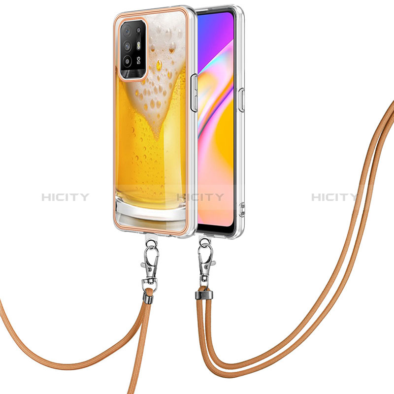 Funda Silicona Gel Goma Patron de Moda Carcasa con Acollador Cordon Lanyard YB8 para Oppo A94 5G