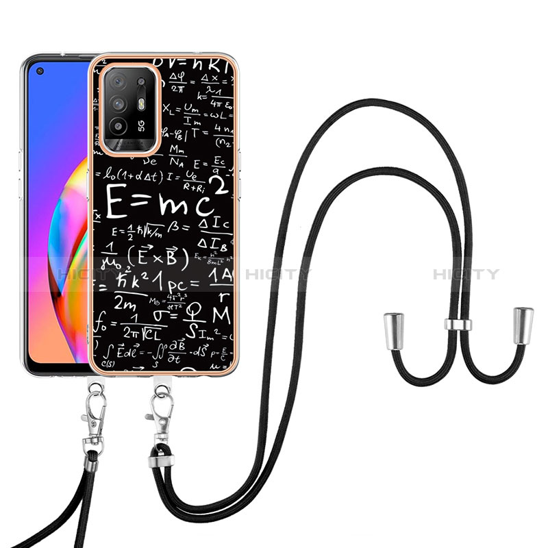 Funda Silicona Gel Goma Patron de Moda Carcasa con Acollador Cordon Lanyard YB8 para Oppo A94 5G Multicolor