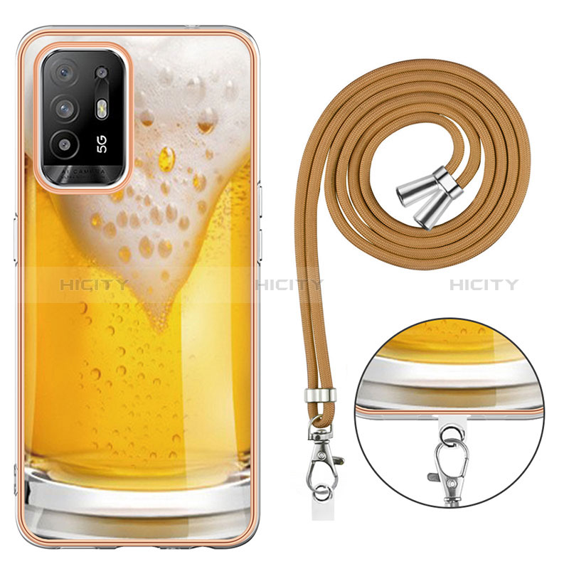 Funda Silicona Gel Goma Patron de Moda Carcasa con Acollador Cordon Lanyard YB8 para Oppo A95 5G