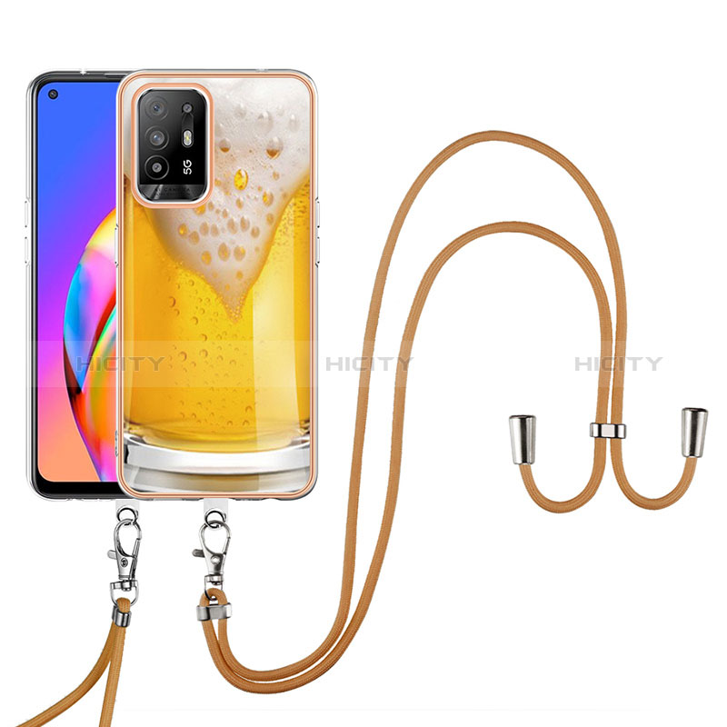 Funda Silicona Gel Goma Patron de Moda Carcasa con Acollador Cordon Lanyard YB8 para Oppo A95 5G