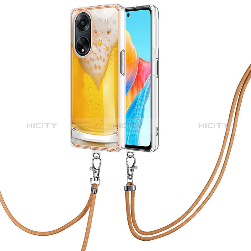 Funda Silicona Gel Goma Patron de Moda Carcasa con Acollador Cordon Lanyard YB8 para Oppo A98 5G