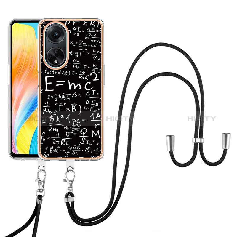 Funda Silicona Gel Goma Patron de Moda Carcasa con Acollador Cordon Lanyard YB8 para Oppo A98 5G