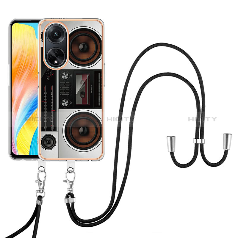 Funda Silicona Gel Goma Patron de Moda Carcasa con Acollador Cordon Lanyard YB8 para Oppo A98 5G