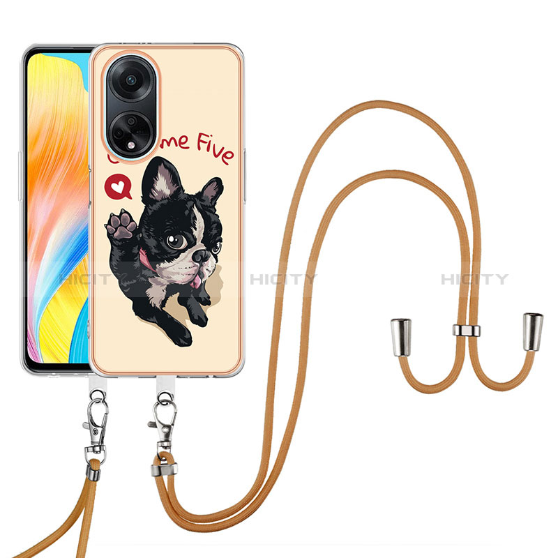 Funda Silicona Gel Goma Patron de Moda Carcasa con Acollador Cordon Lanyard YB8 para Oppo A98 5G