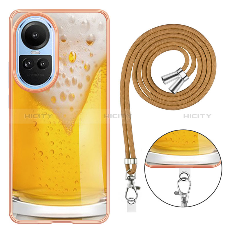 Funda Silicona Gel Goma Patron de Moda Carcasa con Acollador Cordon Lanyard YB8 para Oppo Reno10 5G