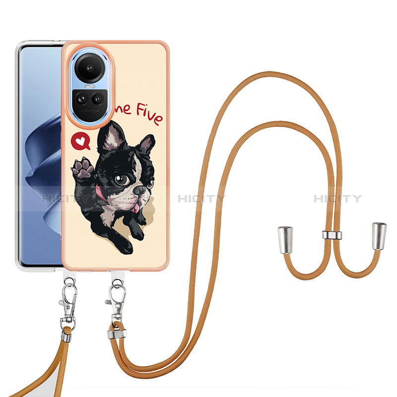 Funda Silicona Gel Goma Patron de Moda Carcasa con Acollador Cordon Lanyard YB8 para Oppo Reno10 5G