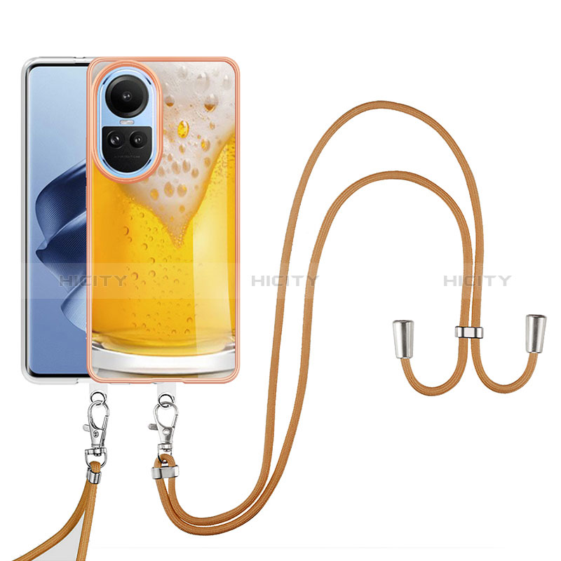 Funda Silicona Gel Goma Patron de Moda Carcasa con Acollador Cordon Lanyard YB8 para Oppo Reno10 5G