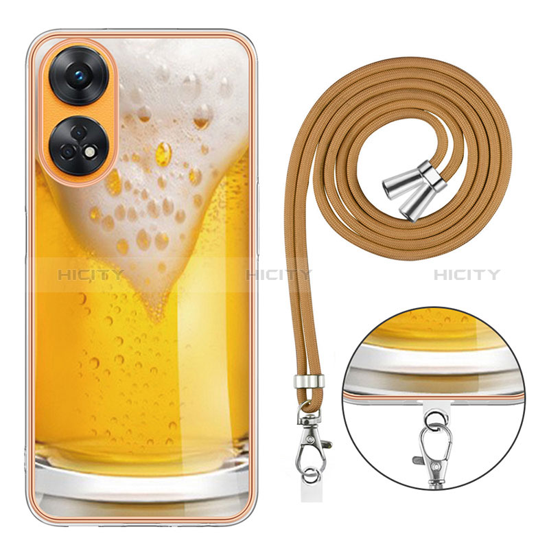 Funda Silicona Gel Goma Patron de Moda Carcasa con Acollador Cordon Lanyard YB8 para Oppo Reno8 T 4G