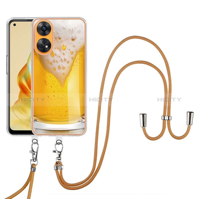 Funda Silicona Gel Goma Patron de Moda Carcasa con Acollador Cordon Lanyard YB8 para Oppo Reno8 T 4G Amarillo