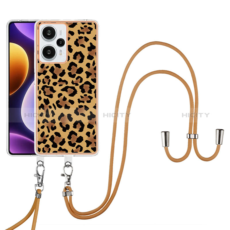 Funda Silicona Gel Goma Patron de Moda Carcasa con Acollador Cordon Lanyard YB8 para Xiaomi Poco F5 5G Marron