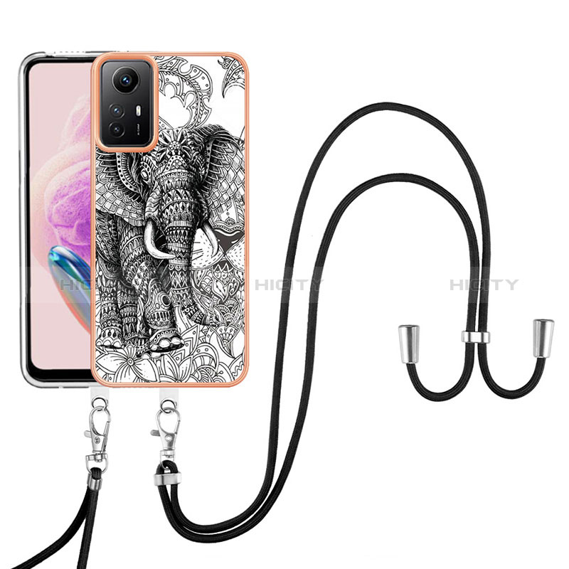 Funda Silicona Gel Goma Patron de Moda Carcasa con Acollador Cordon Lanyard YB8 para Xiaomi Redmi Note 12S