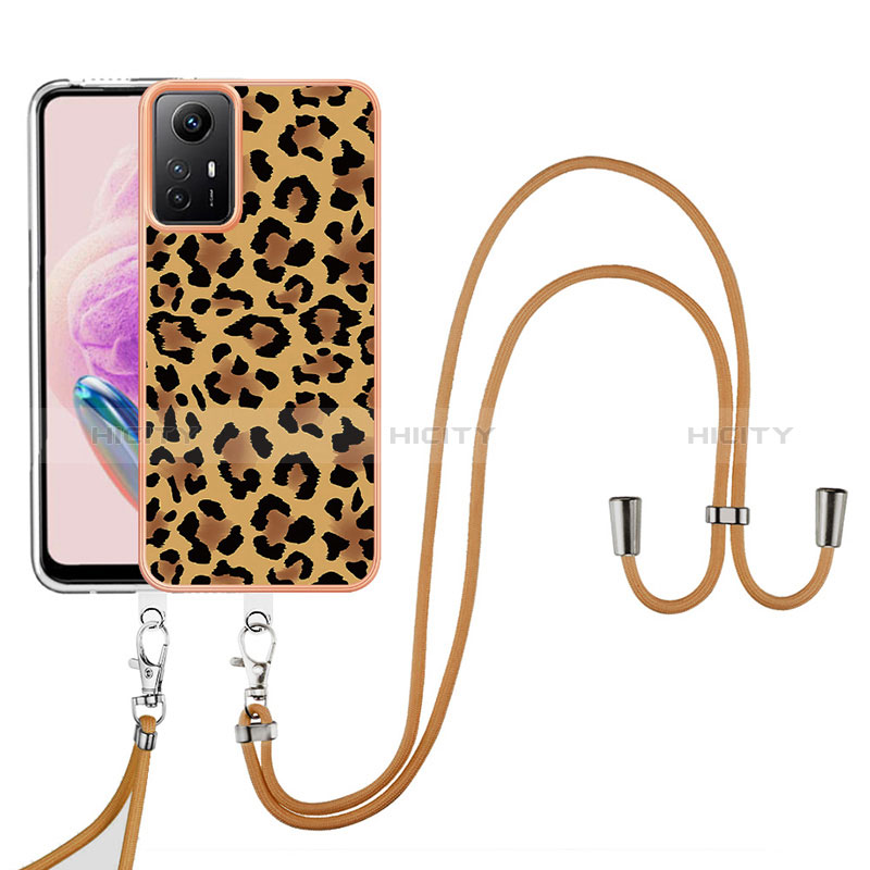 Funda Silicona Gel Goma Patron de Moda Carcasa con Acollador Cordon Lanyard YB8 para Xiaomi Redmi Note 12S Marron