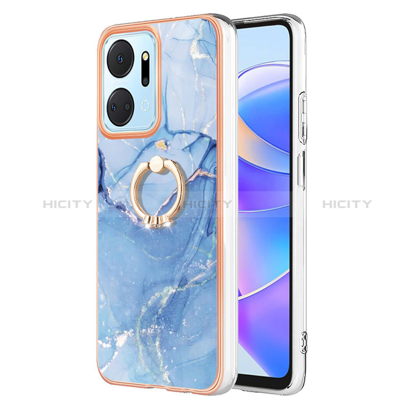 Funda Silicona Gel Goma Patron de Moda Carcasa con Anillo de dedo Soporte Y01B para Huawei Honor X7a