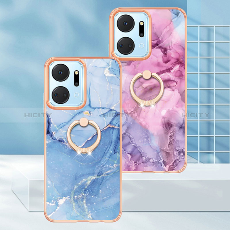 Funda Silicona Gel Goma Patron de Moda Carcasa con Anillo de dedo Soporte Y01B para Huawei Honor X7a