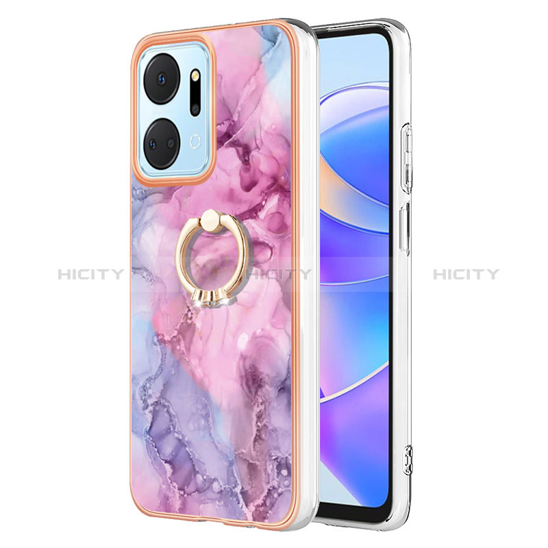 Funda Silicona Gel Goma Patron de Moda Carcasa con Anillo de dedo Soporte Y01B para Huawei Honor X7a Purpura Claro