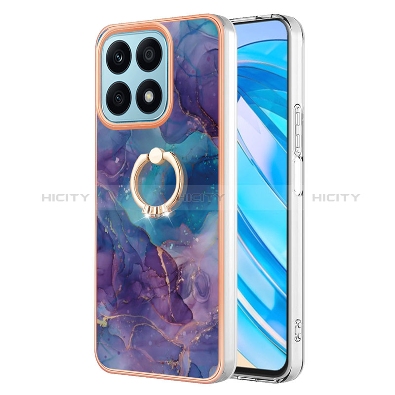 Funda Silicona Gel Goma Patron de Moda Carcasa con Anillo de dedo Soporte Y01B para Huawei Honor X8a 4G