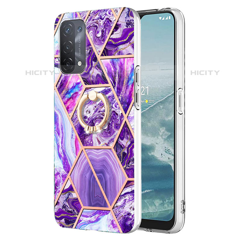 Funda Silicona Gel Goma Patron de Moda Carcasa con Anillo de dedo Soporte Y01B para OnePlus Nord N200 5G Morado