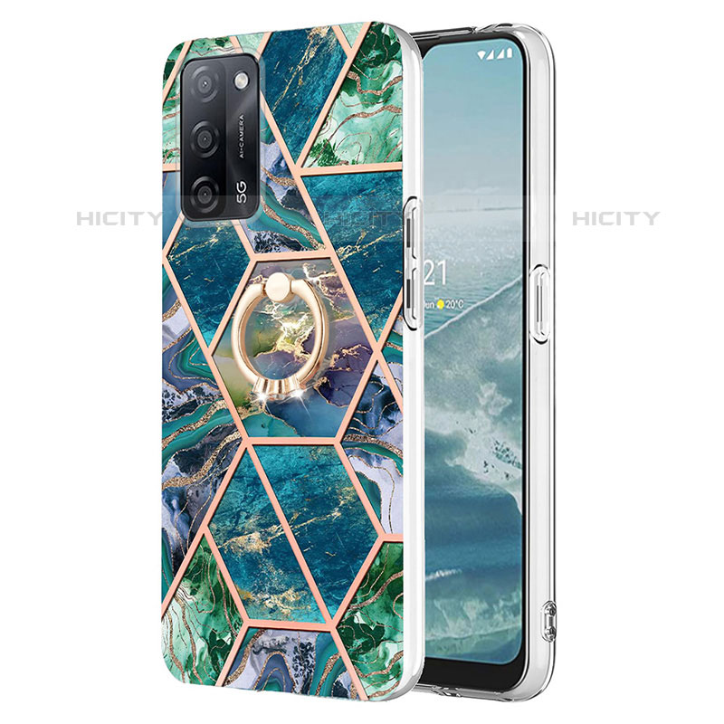 Funda Silicona Gel Goma Patron de Moda Carcasa con Anillo de dedo Soporte Y01B para Oppo A53s 5G Verde Noche