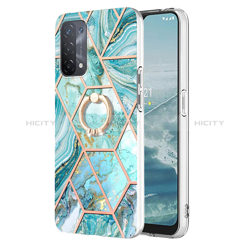 Funda Silicona Gel Goma Patron de Moda Carcasa con Anillo de dedo Soporte Y01B para Oppo A54 5G Menta Verde