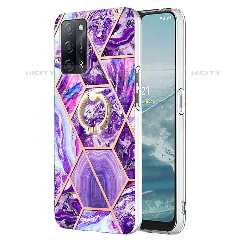 Funda Silicona Gel Goma Patron de Moda Carcasa con Anillo de dedo Soporte Y01B para Oppo A55 5G