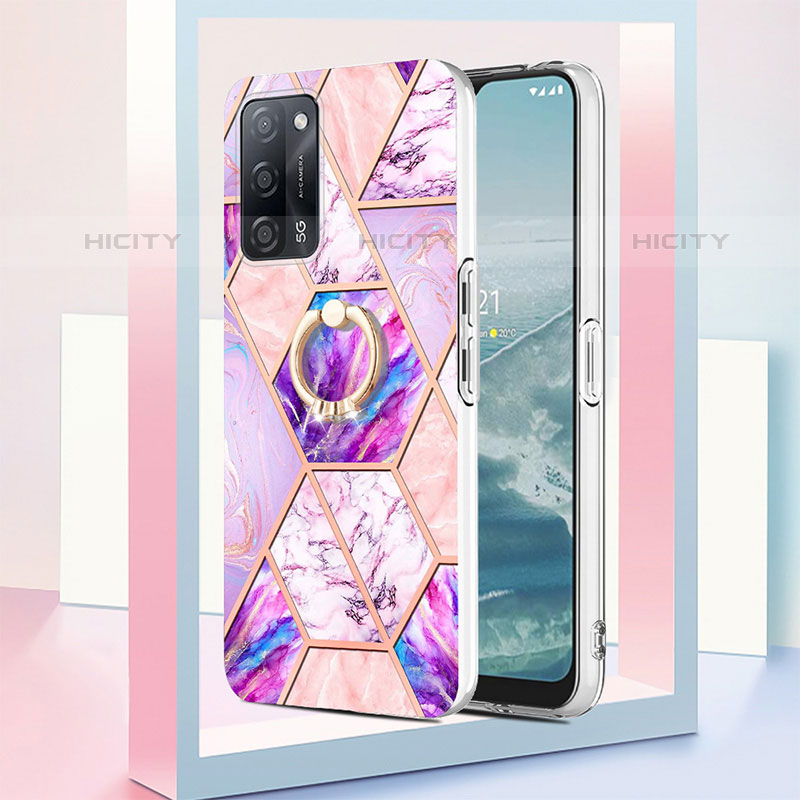 Funda Silicona Gel Goma Patron de Moda Carcasa con Anillo de dedo Soporte Y01B para Oppo A55 5G