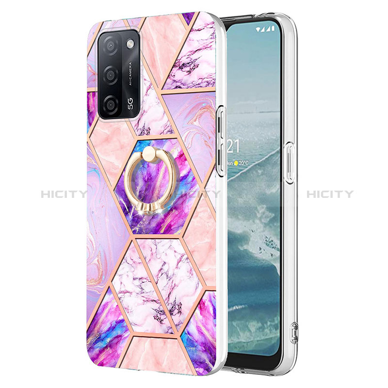 Funda Silicona Gel Goma Patron de Moda Carcasa con Anillo de dedo Soporte Y01B para Oppo A56 5G Purpura Claro