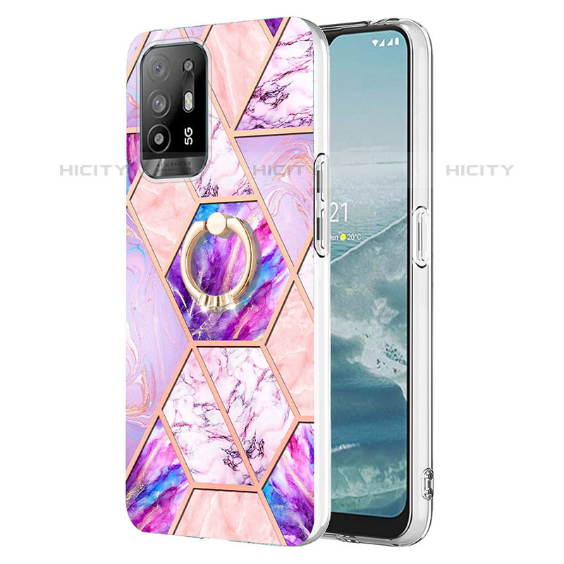 Funda Silicona Gel Goma Patron de Moda Carcasa con Anillo de dedo Soporte Y01B para Oppo A94 5G Purpura Claro