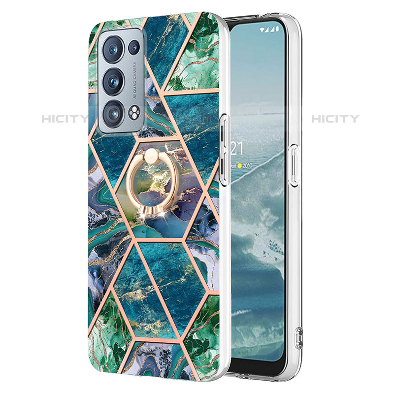 Funda Silicona Gel Goma Patron de Moda Carcasa con Anillo de dedo Soporte Y01B para Oppo Reno6 Pro 5G