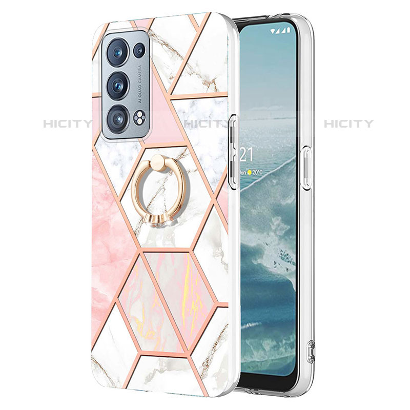 Funda Silicona Gel Goma Patron de Moda Carcasa con Anillo de dedo Soporte Y01B para Oppo Reno6 Pro 5G Rosa