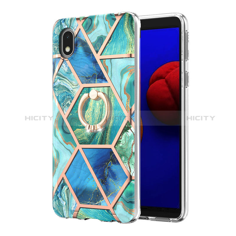 Funda Silicona Gel Goma Patron de Moda Carcasa con Anillo de dedo Soporte Y01B para Samsung Galaxy A01 Core