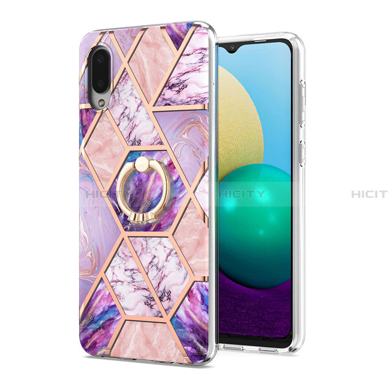 Funda Silicona Gel Goma Patron de Moda Carcasa con Anillo de dedo Soporte Y01B para Samsung Galaxy A02