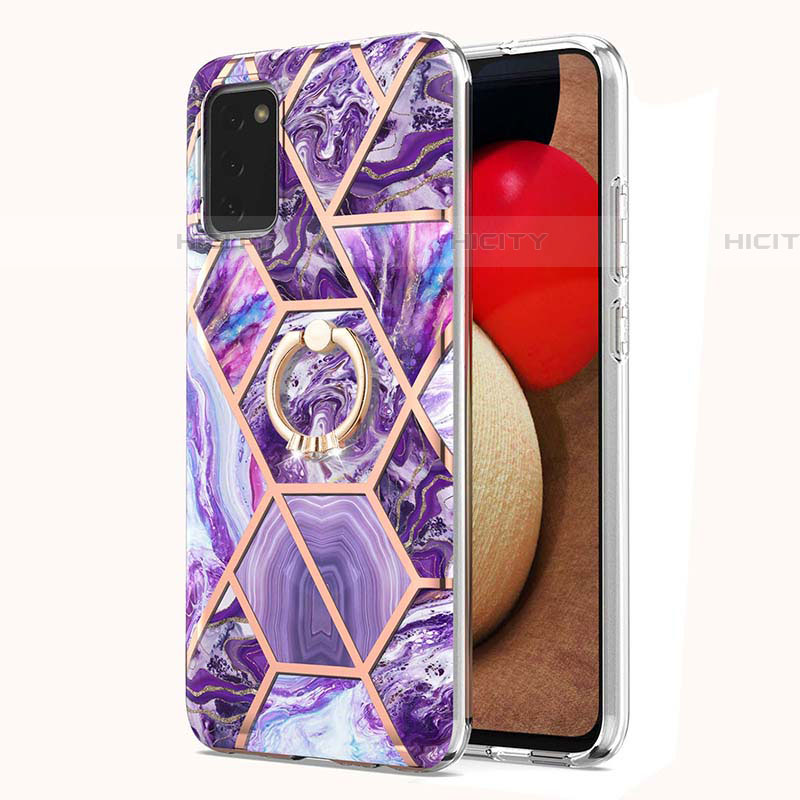 Funda Silicona Gel Goma Patron de Moda Carcasa con Anillo de dedo Soporte Y01B para Samsung Galaxy A03s