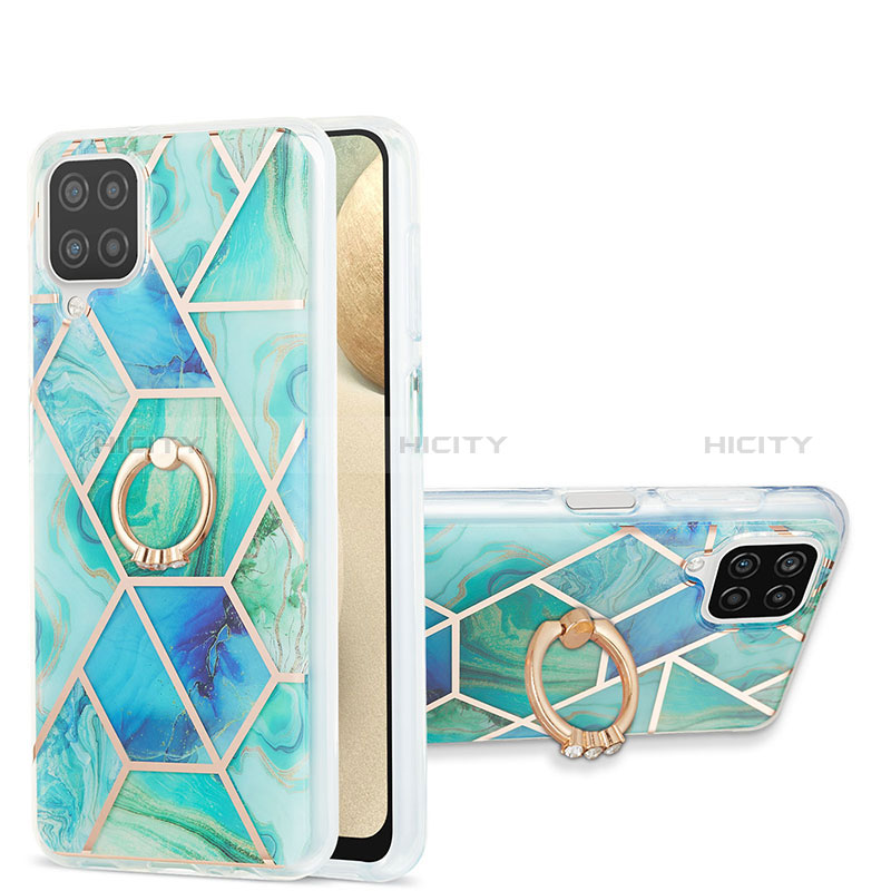 Funda Silicona Gel Goma Patron de Moda Carcasa con Anillo de dedo Soporte Y01B para Samsung Galaxy A12