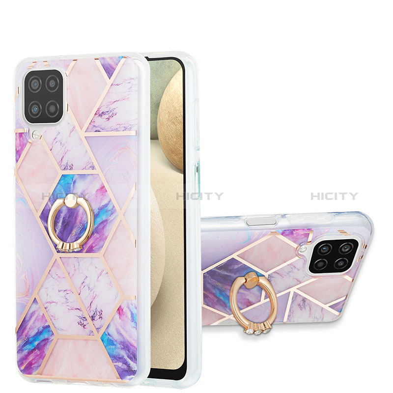 Funda Silicona Gel Goma Patron de Moda Carcasa con Anillo de dedo Soporte Y01B para Samsung Galaxy A12