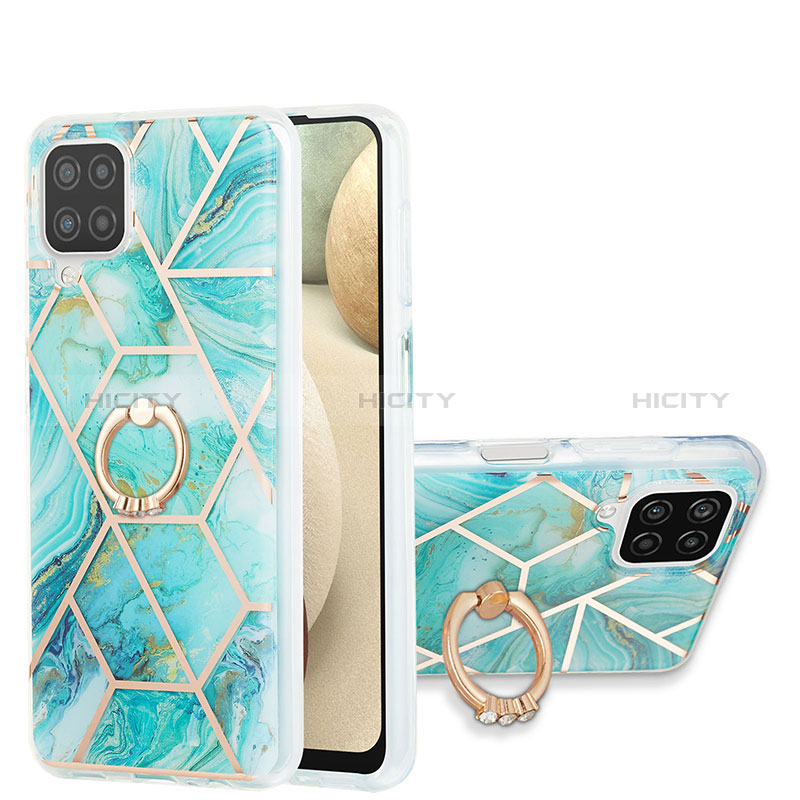 Funda Silicona Gel Goma Patron de Moda Carcasa con Anillo de dedo Soporte Y01B para Samsung Galaxy A12 Nacho Menta Verde