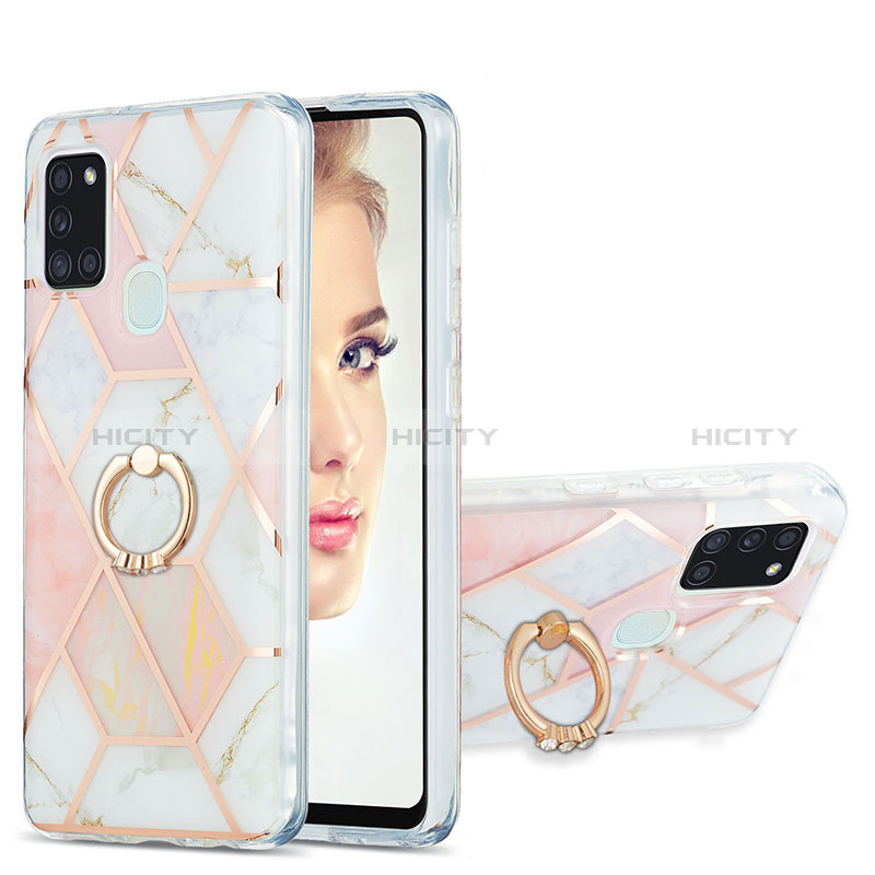 Funda Silicona Gel Goma Patron de Moda Carcasa con Anillo de dedo Soporte Y01B para Samsung Galaxy A21s