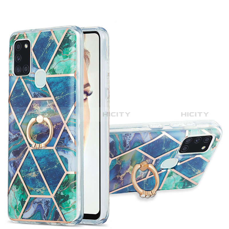 Funda Silicona Gel Goma Patron de Moda Carcasa con Anillo de dedo Soporte Y01B para Samsung Galaxy A21s