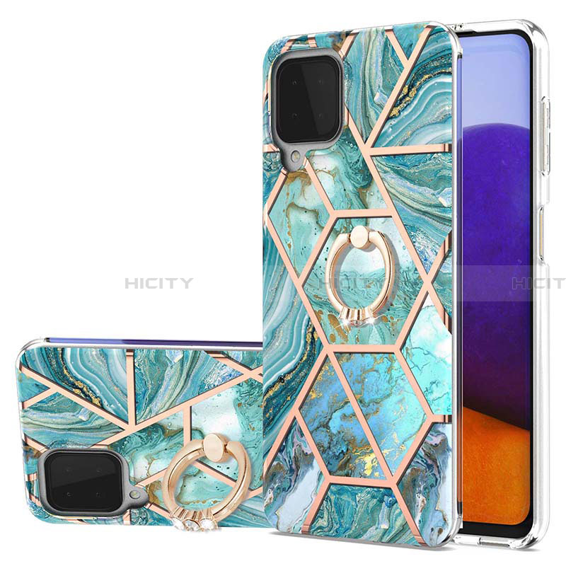 Funda Silicona Gel Goma Patron de Moda Carcasa con Anillo de dedo Soporte Y01B para Samsung Galaxy A22 4G Menta Verde