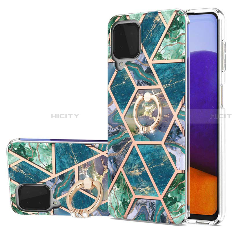 Funda Silicona Gel Goma Patron de Moda Carcasa con Anillo de dedo Soporte Y01B para Samsung Galaxy A22 4G Verde Noche