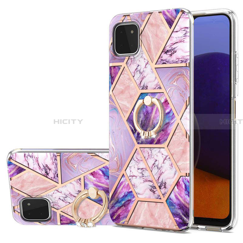 Funda Silicona Gel Goma Patron de Moda Carcasa con Anillo de dedo Soporte Y01B para Samsung Galaxy A22 5G Purpura Claro