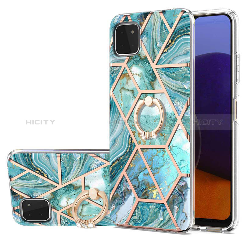 Funda Silicona Gel Goma Patron de Moda Carcasa con Anillo de dedo Soporte Y01B para Samsung Galaxy A22s 5G Menta Verde