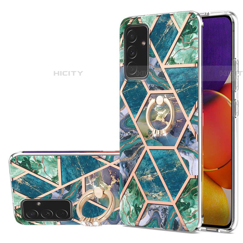 Funda Silicona Gel Goma Patron de Moda Carcasa con Anillo de dedo Soporte Y01B para Samsung Galaxy A25 5G Verde Noche