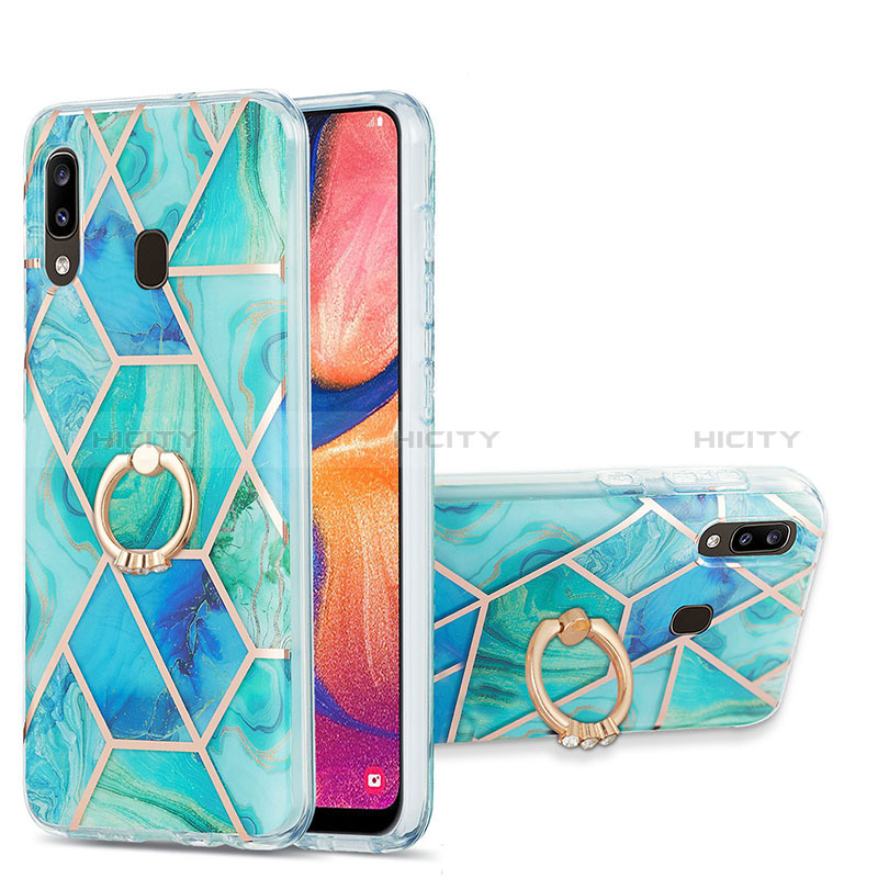 Funda Silicona Gel Goma Patron de Moda Carcasa con Anillo de dedo Soporte Y01B para Samsung Galaxy A30 Verde