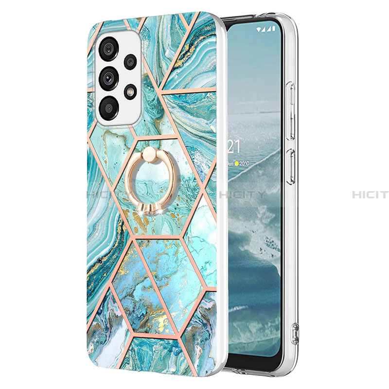 Funda Silicona Gel Goma Patron de Moda Carcasa con Anillo de dedo Soporte Y01B para Samsung Galaxy A33 5G Menta Verde