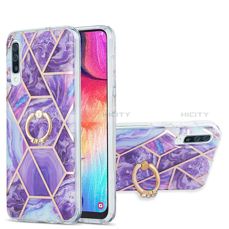 Funda Silicona Gel Goma Patron de Moda Carcasa con Anillo de dedo Soporte Y01B para Samsung Galaxy A50S