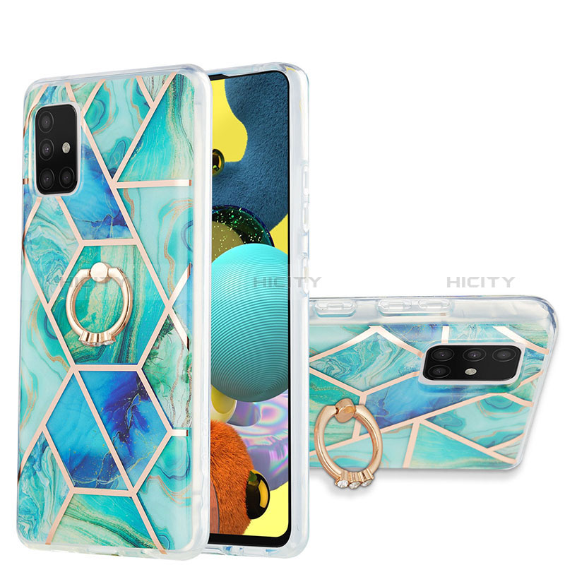 Funda Silicona Gel Goma Patron de Moda Carcasa con Anillo de dedo Soporte Y01B para Samsung Galaxy A51 4G Verde